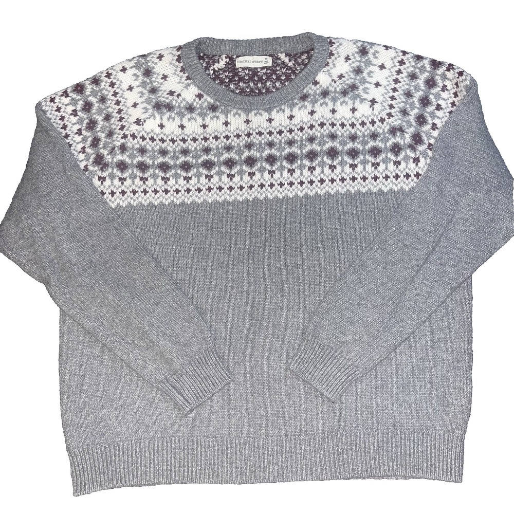 Mutual Weave Sweater Men XXL Multicolor Fair Isle Gray knit Crew Neck nordic